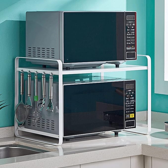 Microwave Storage Rack Microwave Oven Rack Microwave Shelf Stand Kitchen Counter Top Organizer, 2-Tier 40Kg Load Beafor Oven Toaster Stand/Fi*Ed, Teles