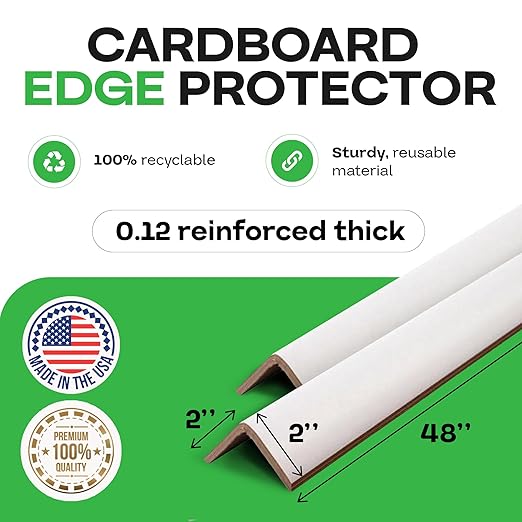 IDL Packaging - CEP-48-M Cardboard Edge Protector 2” X 2” X 48”, Pack of 50 – V-Board Reinforced Cardboard Corners for Shipping – White Kraft Cardboard Corners for Packing – Moving Corner Protectors