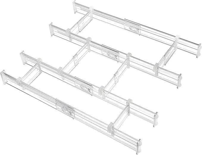 Vtopmart 2.36” Drawer Dividers with Expandable Inserts, 12.8"-22.3" Adjustable Kitchen Drawer Organizer, Clear Plastic Organizer Separator for Flatware, Utensil, Cutlery, 4 Dividers with 6 Inserts