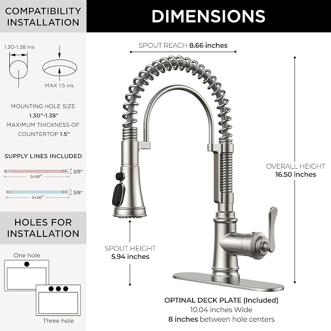 FORIOUS Kitchen Faucet with Pull Down Sprayer, Atique Style, Brushed Nickel | - Image 3