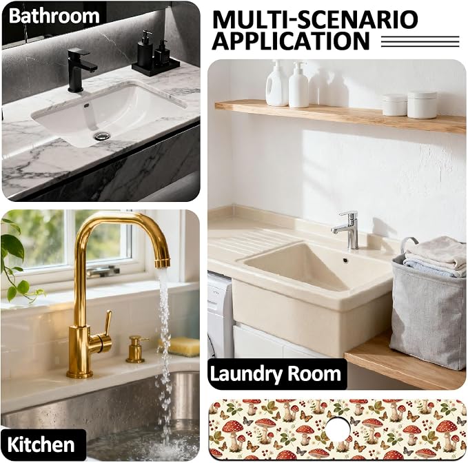 2 Pcs Plants and Mushrooms Kitchen Sink Splash Guard Faucet Mat Leaves - Image 7