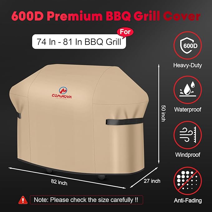 Comnova Grill Cover 82 Inch - 600D BBQ Cover for Outdoor Grill Heavy Duty & Waterproof, Large Barbecue Gas Grill Covers for Weber, Char-Broil, Nexgrill, Monument, Dyna-glo, Brinkmann and More