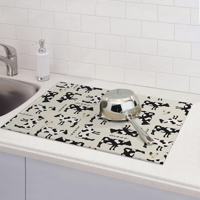 Cute Farm Cows Dish Drying Mat For Kitchen Counter, Super Absorbent Microfiber - Image 7