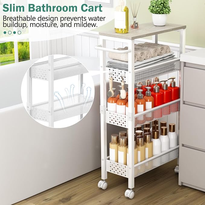 Vivihomety 4-Tier Slim Utility Rolling Laundry Cart - Image 3