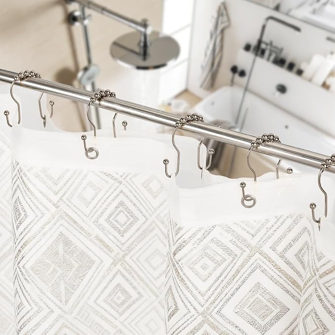 Resze Double Shower Curtain Hooks, Sturdy Metal Nickel Shower Curtain Rings - Image 8