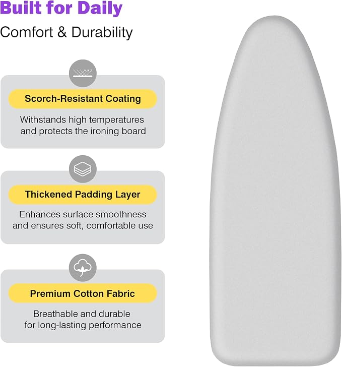 Ironing Board Cover and Pad 18x49 Large, Extra Thick Natural Cotton, Silicone - Image 3