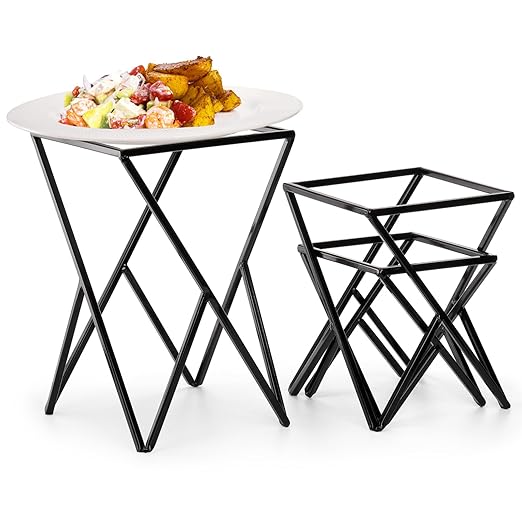 Set of 3 Metal Pizza Stand Holder, Tabletop Pizza Pan Riser Racks Serving Platter Tray for Party, Reusable Square Dessert Food Display Stand for Cakes, Appetizers, Wedding, Home, Buffet, Black