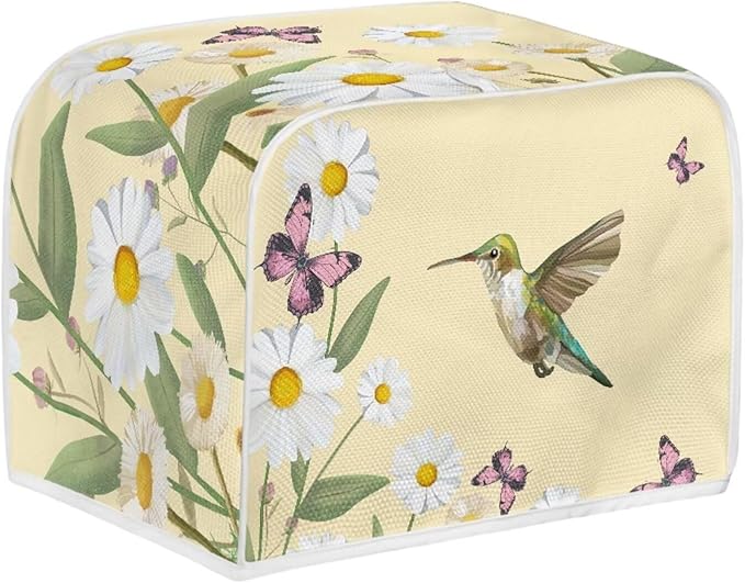 Hummingbird Daisy Butterfly Print 4 Slice Toaster Cover for Kitchen Small Appliance Universal Size Dustproof Fingerprint Protectors