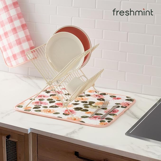 FRESHMINT Dish Drying Mats 2 Pack, Cottage Floral | Quick Dry, Ultra Absorbent - Image 5