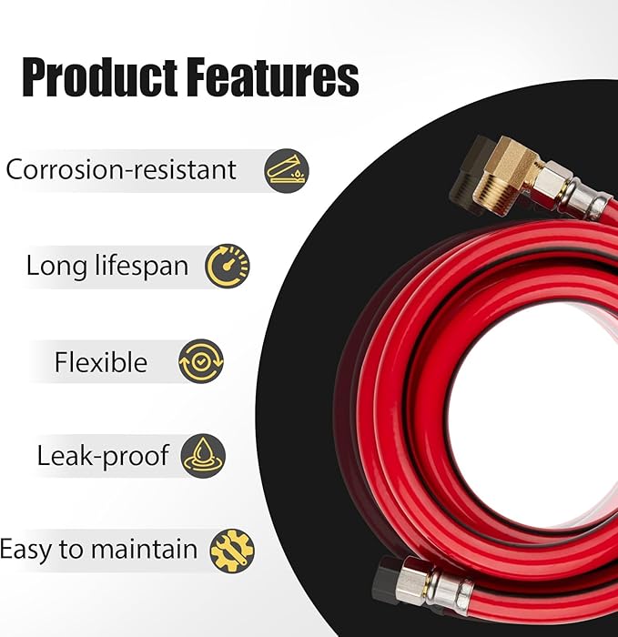 50 Pack Foskan 6FT Red PVC Dishwasher Hose With 3/8" Comp x 3/8" MIP Brass 90 Degree Elbow,Flexible Water Line Connector for Standard Dishwashers （6FT）