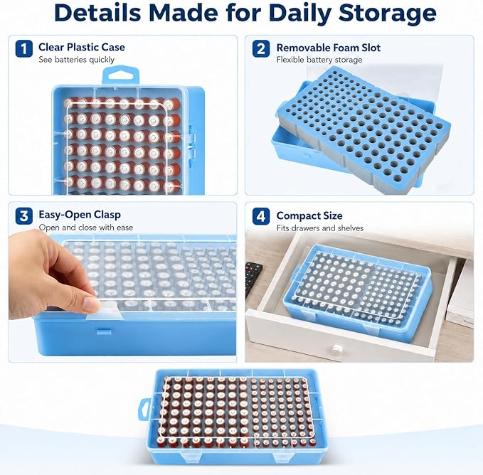 Xuerdon 134-Slot Battery Organizer Storage Case - Image 7