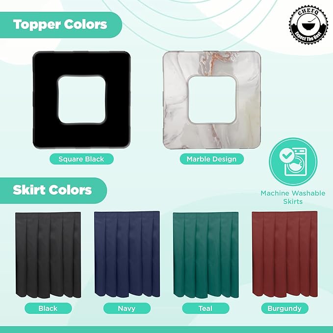 Square Black Trash Can Topper Cover With Solid Pleated Skirt | Designed to Fit 32-35 Gallon Trash Cans | Elegant Party Supplies for Weddings, Banquets, Birthday Parties & More (Black Top Green Skirt)