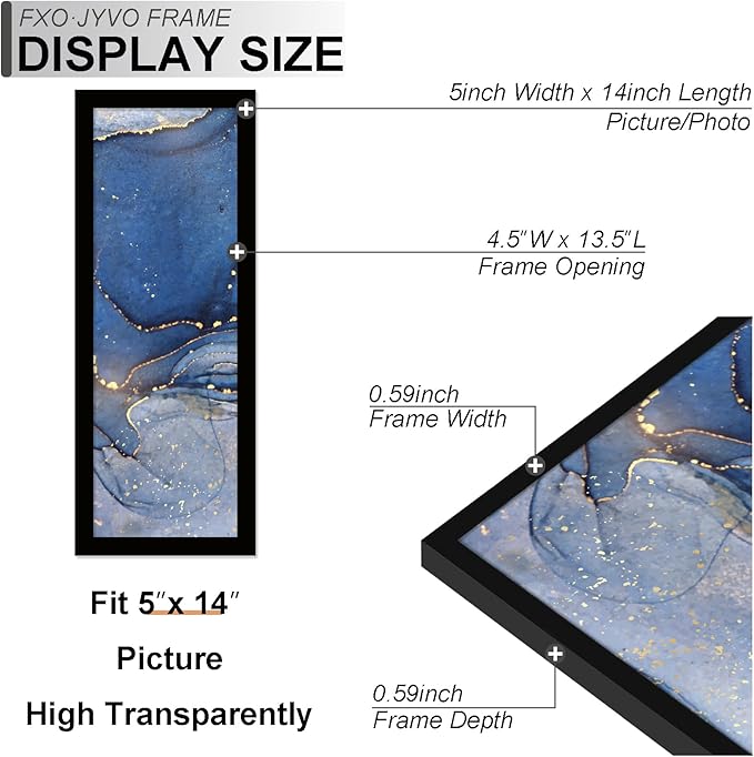 5x14 Picture Frame Set of 6, Black Frame for 5 x 14 Inch Picture Poster Photo, Light Weight and High Transparent 5 by 14 Frame for Wall - 6 Pack/Black/5"x14"