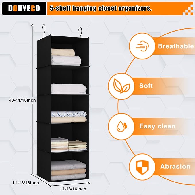 Hanging Closet Organizer 5-Shelf, Oxford Fabric Wardrobe Storage, shoes & - Image 3