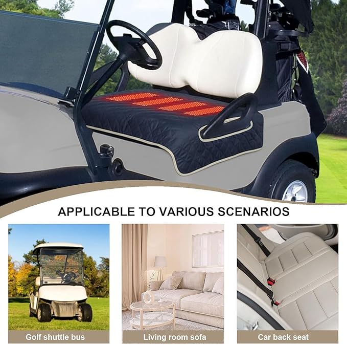 Universal Heated Golf Cart Seat Cover - Waterproof Golf Cart Heater Accessory w/ 4-Zone Warmth, 3 Heat Levels, USB/Type-C & 12V Plug for EZGO/Yamaha/Club Car (Gray)