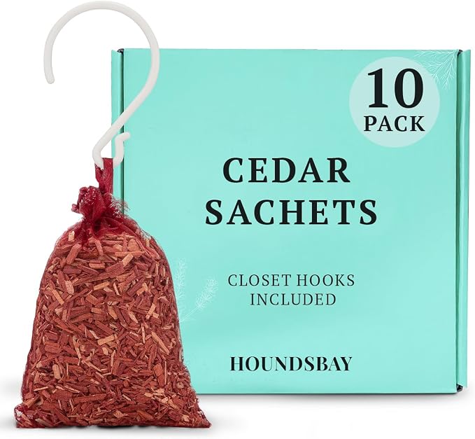 HOUNDSBAY Cedar Sachets for Drawers and Closets, 10 Pack Red Cedar Chips by HOUNDSBAY