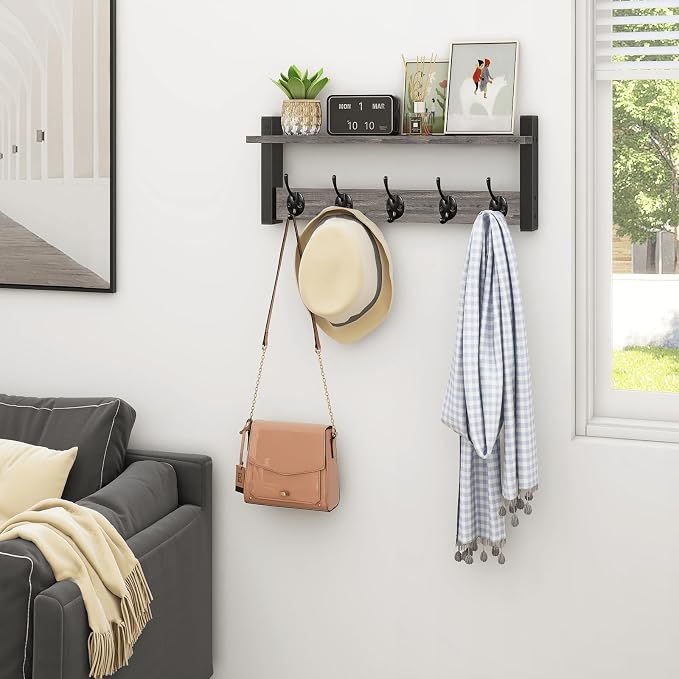 Wall Hooks with Shelf, Coat Rack Wall Mount, Entryway Shelf with Hooks - Image 6