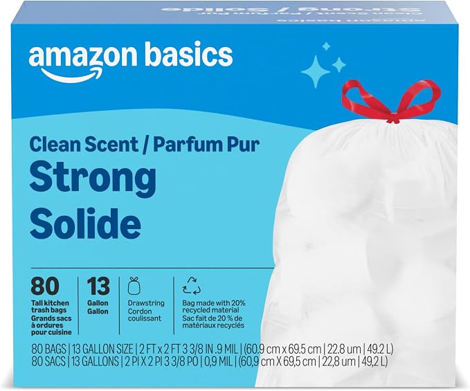 Amazon Basics Tall Kitchen Drawstring Trash Bags, Clean Fresh Scent, 13 Gallon by AmazonBasics