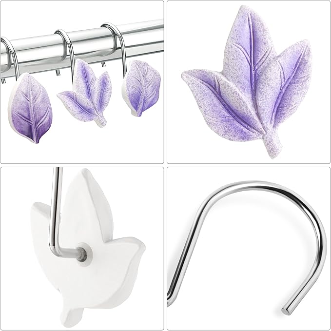 Purple Plant Leaf Shower Curtain Hooks, Eucalyptus Bathroom Decor, Metal - Image 3