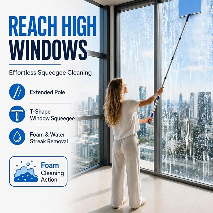 Window Squeegee with 75" Extension Pole, ITTAR Rubber Water Wiper - Image 3