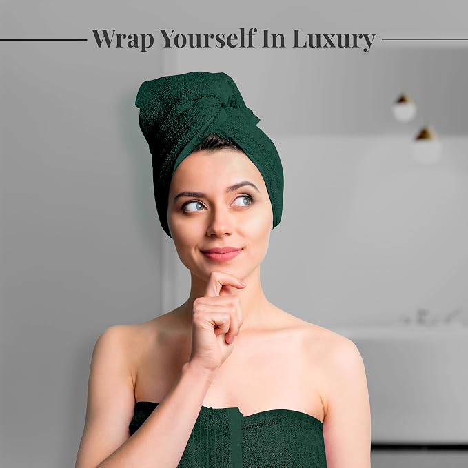 8 Piece Towel Set, 2 XL Bath, 2 Hand, 4 Washcloth, Hunter Green | 100% Cotton - Image 3
