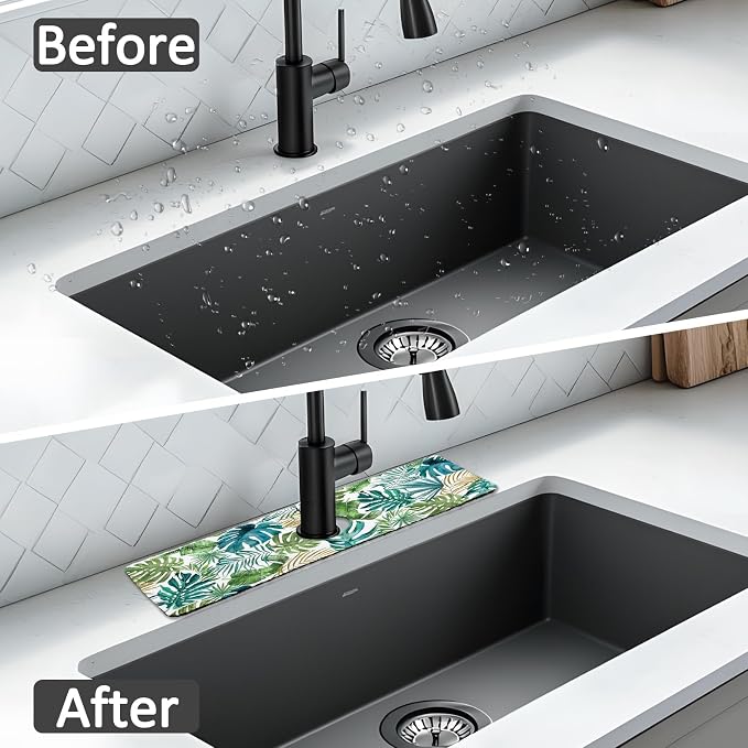 15" X 5.5" Kitchen Sink Splash Guard Faucet Mat Leaf Super Absorbent Fast - Image 6