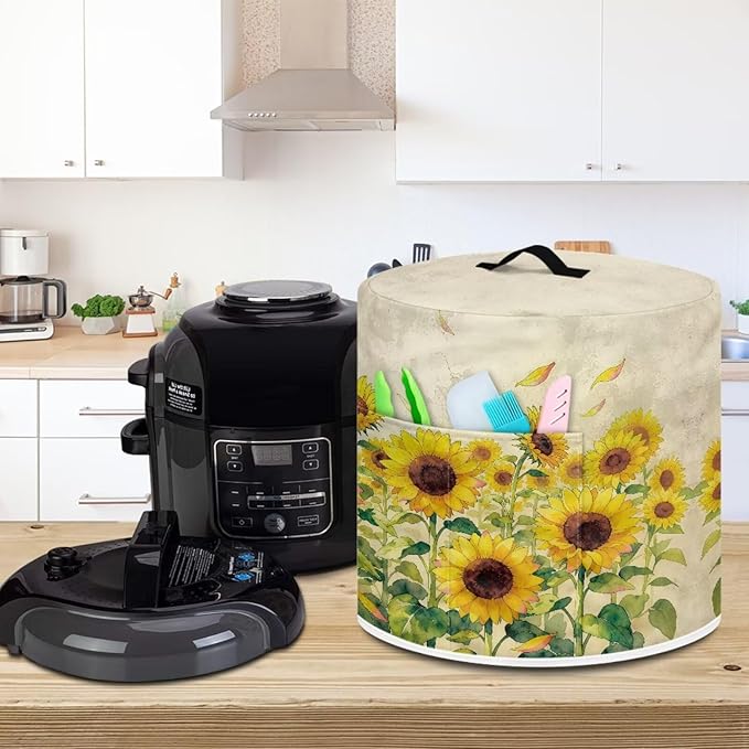 Xoenoiee Sunflowers Pattern Kitchen Appliance Dust Covers with Pockets, Electric Pressure Cooker Cover Compatible with Crock Pot, Rice Cooker Cover, for 8 Qt