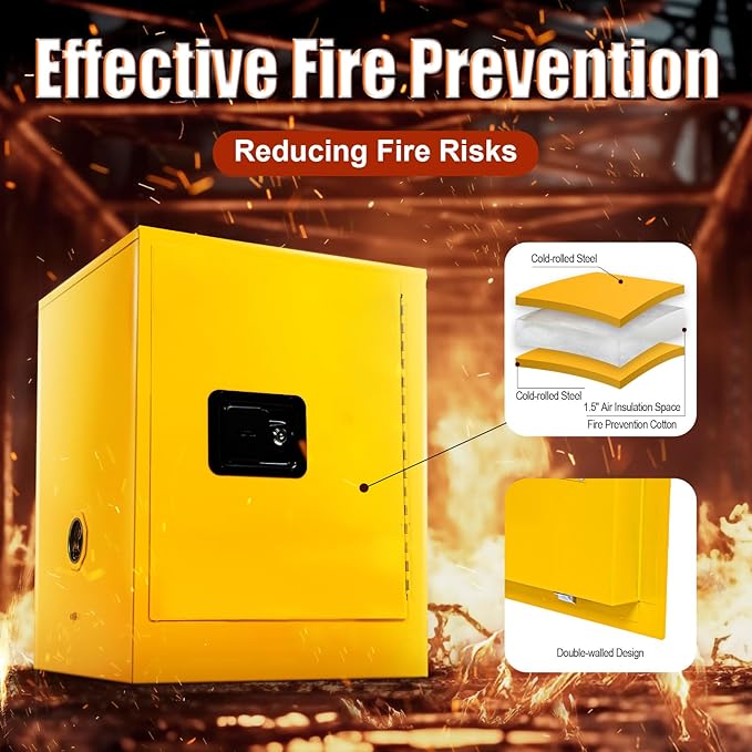 4 Gallon Flammable Storage Cabinet 16.93 X 16.93 X 22.05 Inch, Industry Storage Cabinets, Galvanized Steel Safety Storage Cabinet for Commercial Industrial and Home