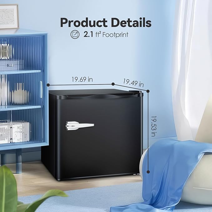 Mini Freezer Compact Upright Freezer, 1.2Cu.ft Small Freezer with Handle, Removable Shelves, Adjustable Thermostat, Low Noise Mini Freezers for Bedroom, Apartment, Home, Office, Black