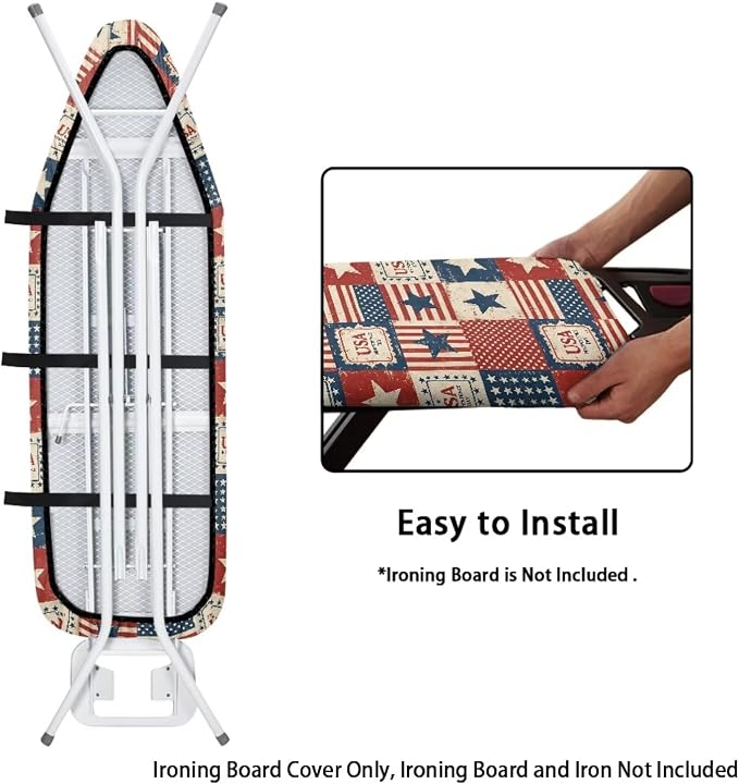 Ironing Board Cover, Standard Size 15x54, American Flag Plaid Pattern, Elastic - Image 5