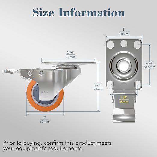 2 Inch Stainless Steel Caster Wheels with Brake,304 Rust-Proof Casters,360° Swivel,Anti-Corrosion Industrial Stainless Steel Castors for Kitchen,Labs,Restaurant,Furniture,Outdoor,Set of 4
