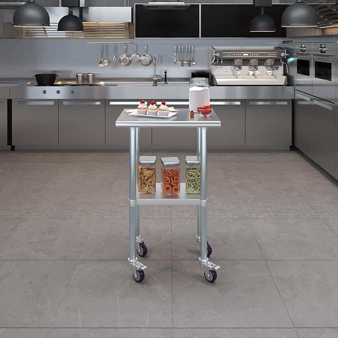 AmGood 24" Long x 18" Deep Stainless Steel Table with Casters