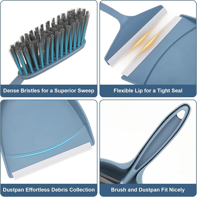 Hand Broom and Dustpan with Squeegee, Mini Dust Pan and Brush Set with a Scraper - Image 4