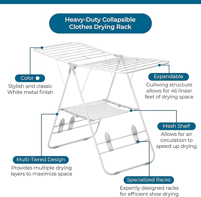 Honey-Can-Do Heavy-Duty Gullwing Clothes Drying Rack, 46 Ft | Rust-resistant - Image 3