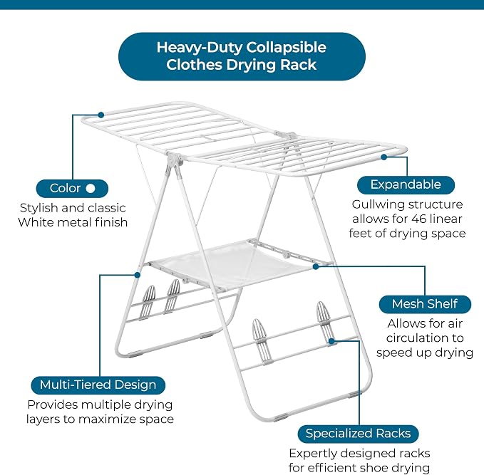 Honey-Can-Do Heavy-Duty Gullwing Clothes Drying Rack, 50 lb, 50 lb capacity - Image 4