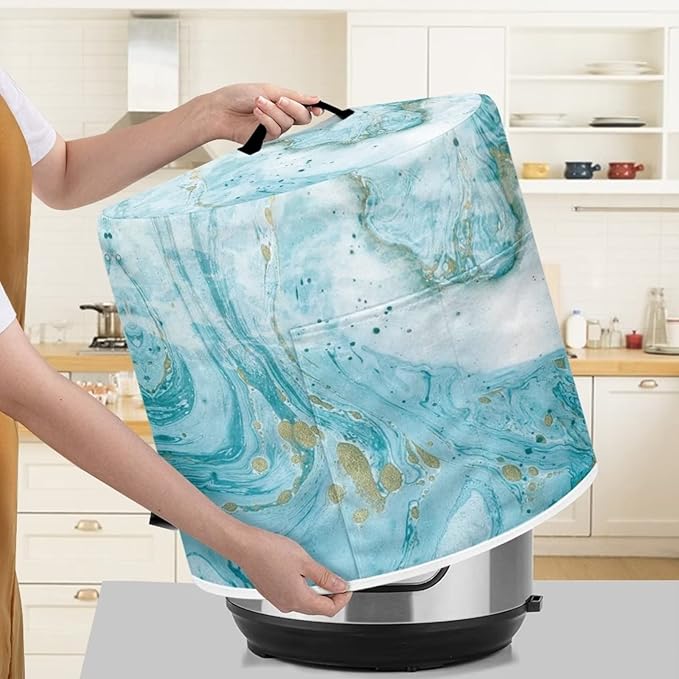 Dust Cover for Kitchen Accessories, for 3 Quart Pressure Cooker Air Fryer Rice Cooker Kitchen Appliance Dust Covers with Storage Pockets Dust-proof Washable, Sky Blue Marble