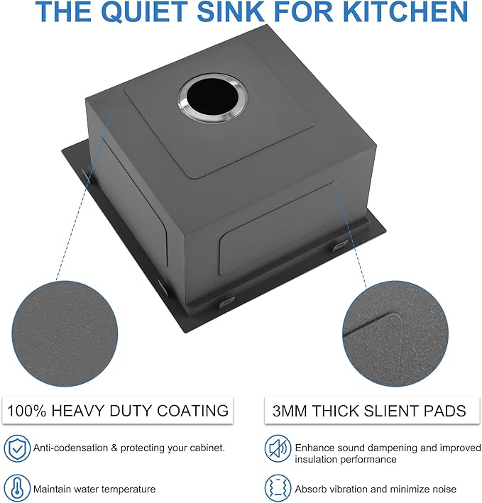 Scamall 17x19x9 Drop In Kitchen Sink Workstation, Nano Black 304 Stainless Steel Deep Single Bowl with Quick Drainage & Tarnish-Free Surface for Bar, Laundry, RV, Includes Accessories