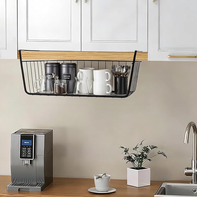 2Pcs Under Shelf Basket Metal Wire Under Cabinet Basket - Image 3