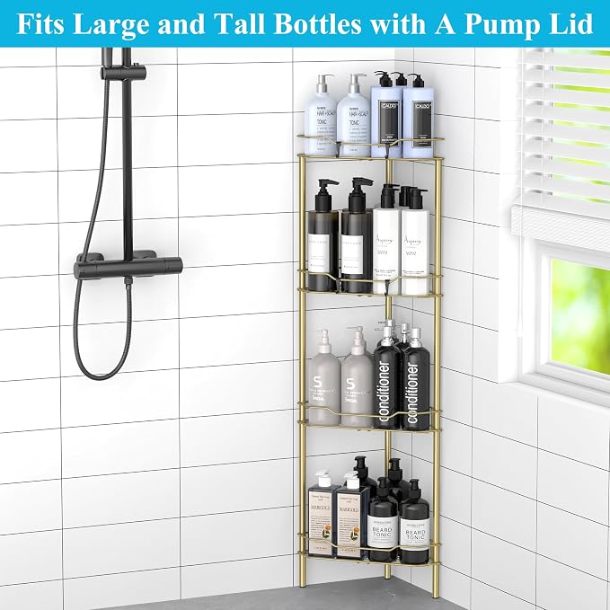 HuggieGems Metal Floor Standing Corner Shower Caddy, 4 Tier - Image 6