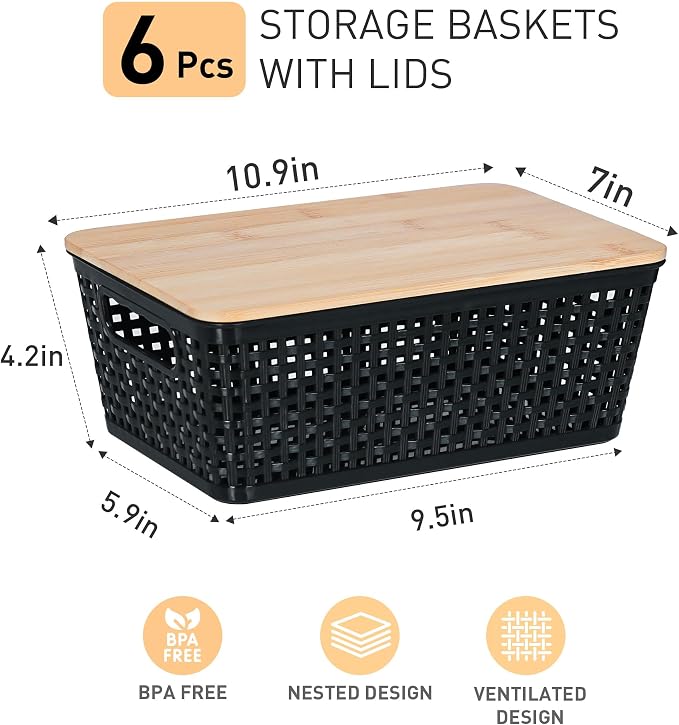 Storage Bins with Lids 6 Packs, Plastic Storage Bins with Bamboo Lids - Image 2