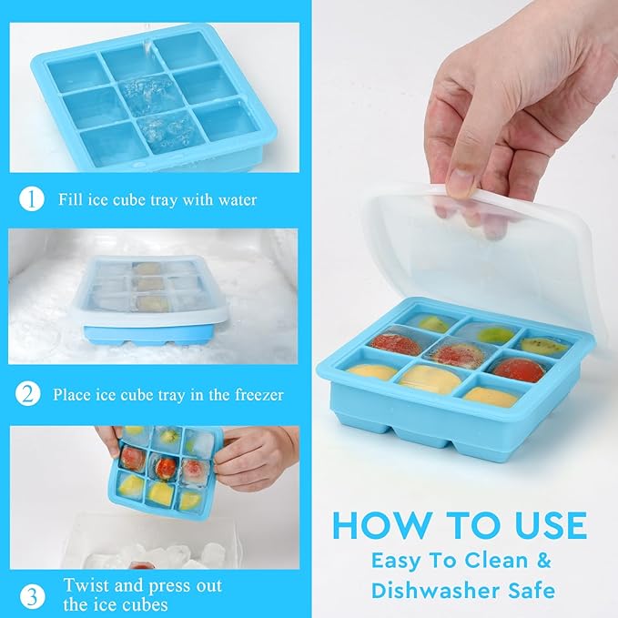 Silicone Ice Cube Trays with Lid,9x1.3 inch,Small Ice Cube Trays for Freezer | Mini Ice Cube Tray-Nugget Ice Tray with lid for Mini Fridge with Freezer for Coffee,Cocktail,Baby Food-BPA Free