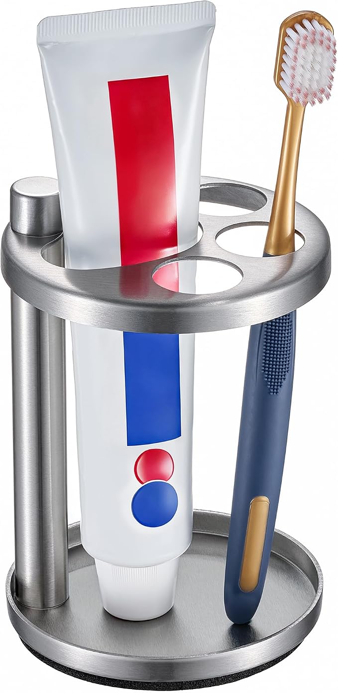 Toothbrush & Toothpaste Holder for Bathroom Countertop, Metal Electric by Josmimic