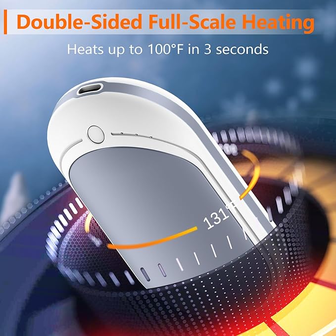 BESKAR Rechargeable Hand Warmer, 5200mAh Electric Hand Heater, Double-Sided Heating, USB Quick Charge, Portable Pocket Hand Warmer for Outdoor, Golf, Raynauds - Winter Gift