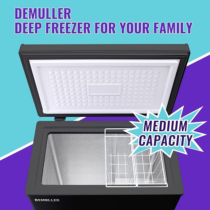 Chest Freezer, Small Deep 4.0 Cubic Feet Black Freezers, Compact Top Open Door with Electronic Panel, Temp Range -12 ℉ to 50 ℉, Two Storage Wire Baskets, Manual Defrost