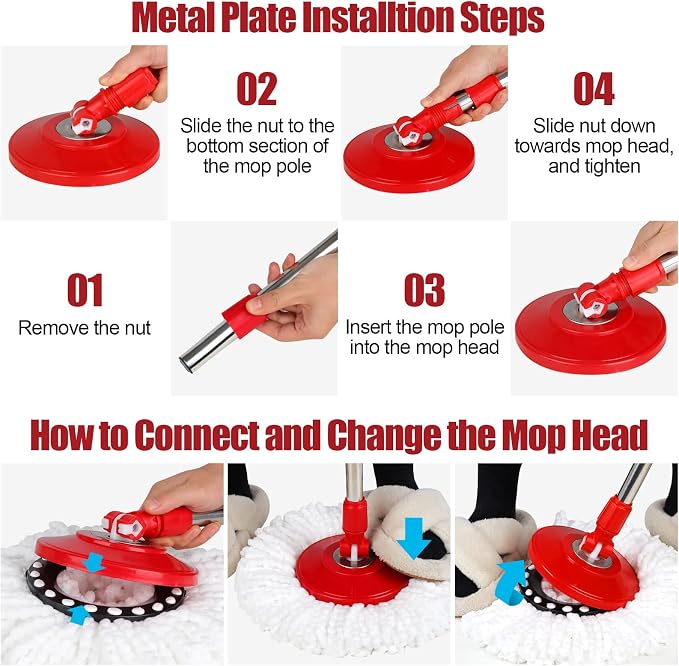 Spin Mop and Bucket with Wringer Set, 3 Microfiber Mop Heads - Image 3