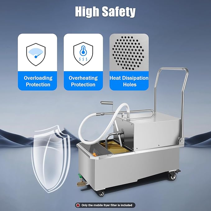 55 L /14.5 Gal Fryer Oil Filter Machine, 550W Mobile Commercial Oil Filtration System with Stainless Steel Cart, Cooking Oil Filter and Separator for Restaurant, Supermarket, Commercial Kitchen