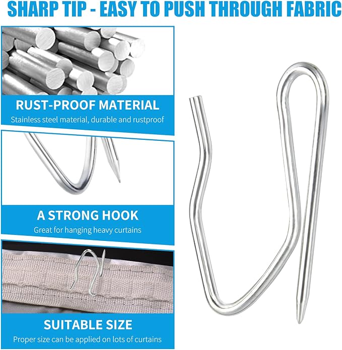 1.2 Inches Curtain Hooks, Sopito 58pcs Metal Drapery Pin and Hook - Image 4