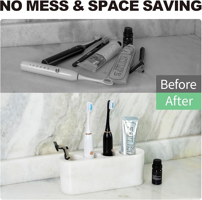 BCS Toothbrush Holder for Bathrooms, 4 Slots Marble Toothbrush and Toothpaste - Image 7