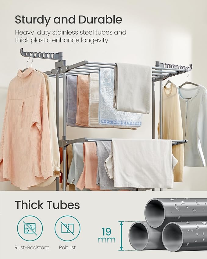 SONGMICS Clothes Drying Rack 4-Tier, Foldable Laundry Rack, Steel | Indoor - Image 5