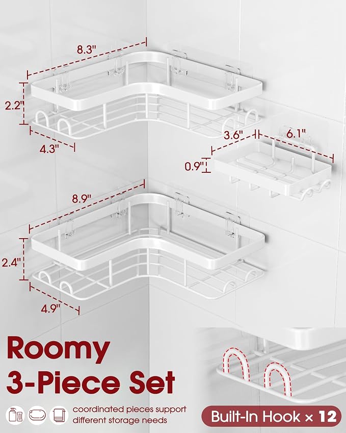 Sakugi Corner Shower Caddy, Soap Holder & Hooks - Image 2